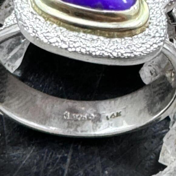 Carolyn Pollack Sterling & 14K Gold Triangle Sugilite & 3 Citrine Ring For Women - Picture 7 of 10